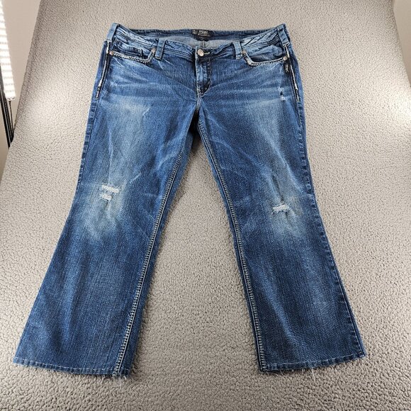 Silver Jeans Womens 24 Blue Aiko Mid Boot Jeans Distressed Denim Mid Rise - Picture 1 of 16